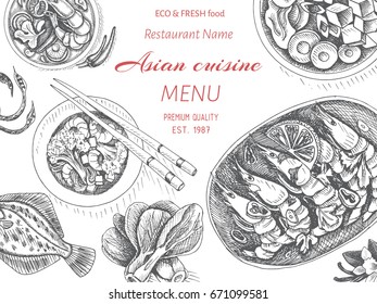 Vector illustration sketch - asian food. Card menu japan. vintage design template, banner.