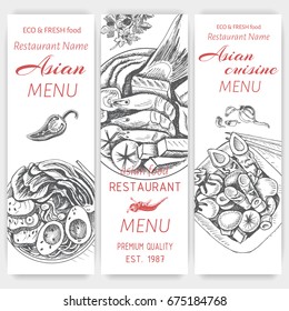 Vector illustration sketch - asian food. Card menu japan. vintage design template, banner.
