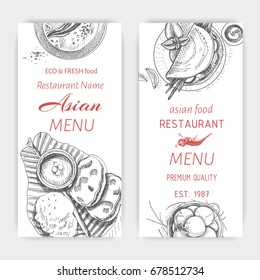 Vector Illustration Sketch - Asian Food. Card Menu Indian. Vintage Design Template, Banner.