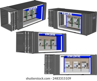 Vector illustration sketch of ATM center booth design for taking cash