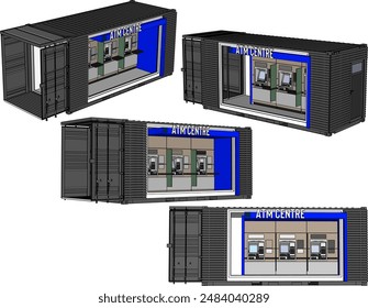 Vector illustration sketch of ATM center booth design for taking cash