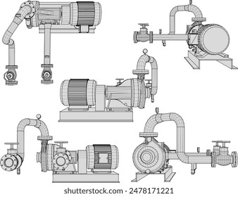 Vector illustration sketch of automatic water pump design for large water discharge