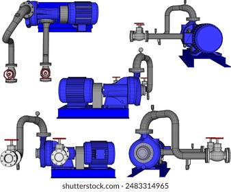 Vector illustration sketch of automatic water pump design for large water discharge