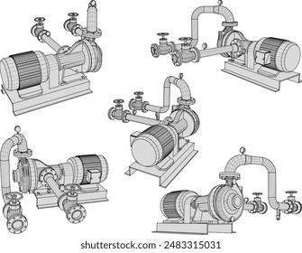 Esbozo de Ilustración vectorial de diseño de bomba de agua automática para descarga de agua Grande