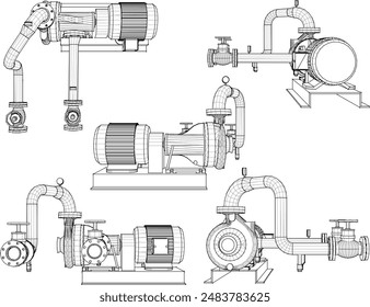 Vector illustration sketch of automatic water pump design for large water discharge