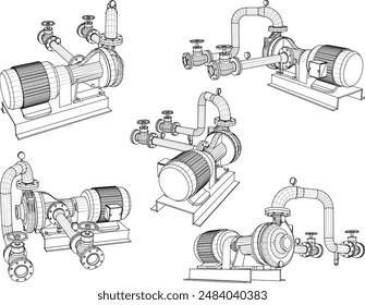 Vector illustration sketch of automatic water pump design for large water discharge