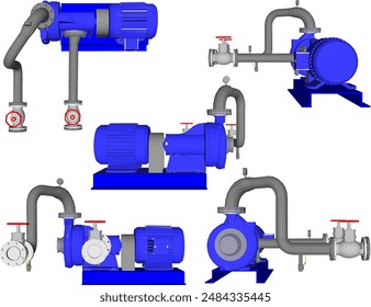 Vector illustration sketch of automatic water pump design for large water discharge