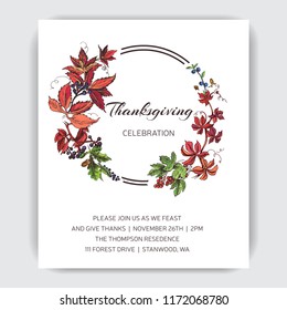 Vector illustration sketch - autumn. Greeting card for Thanksgiving. Invitation for a festive dinner.