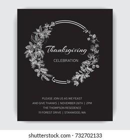 Vector Illustration Sketch - Autumn. Greeting Card For Thanksgiving. Invitation For A Festive Dinner.