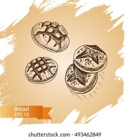 Vector illustration sketch - bakery.
bread, loaf, baguette.
