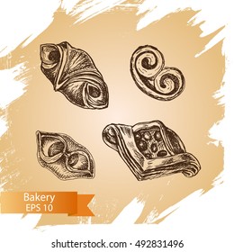 Vector illustration sketch - bakery.
buns, puffs