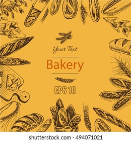 Vector illustration sketch - bakery.
loaf, baguette, bread
French bakery