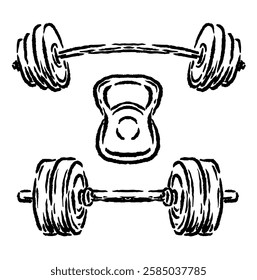 vector illustration of a sketch of a barbell tool for training muscles and sports with a unique depiction