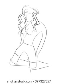 Vector illustration. A sketch of a beautiful young girl. Fashionable style. Smooth lines. For printing, web design