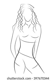 Vector illustration. A sketch of a beautiful young girl. Fashionable style. Smooth lines. For printing, web design