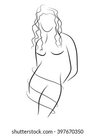 Vector illustration. A sketch of a beautiful young girl. Fashionable style. Smooth lines. For printing, web design