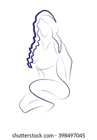 Vector illustration. A sketch of a beautiful young girl in a frank erotic pose. Smooth lines. For printing,  design