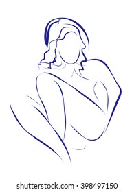 Vector illustration. A sketch of a beautiful young girl in a frank erotic pose. Smooth lines. For printing,  design