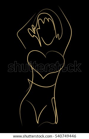 Vector illustration. A sketch of a beautiful young girl in a frank erotic pose. Smooth lines. For printing, design