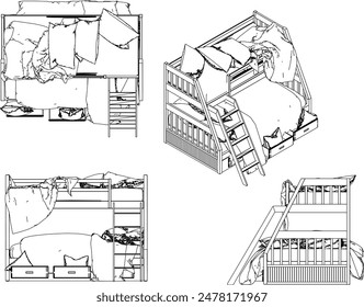 Vector illustration sketch of bedroom interior design for children