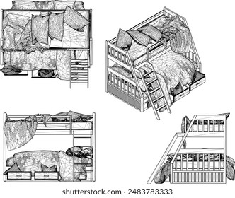 Boceto de Ilustración vectorial de diseño de interiores de dormitorio para niños