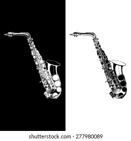 vector illustration sketch of a black and white saxophone