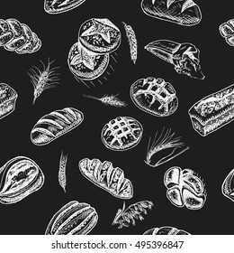 Vector illustration sketch
bread, loaf, baguette, 
Pattern bakery house with fresh pastry