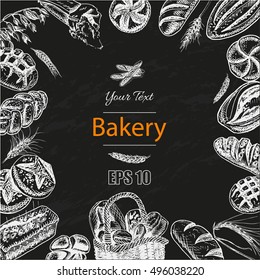 Vector illustration sketch
bread, loaf, baguette, 
Pattern bakery house with fresh pastry