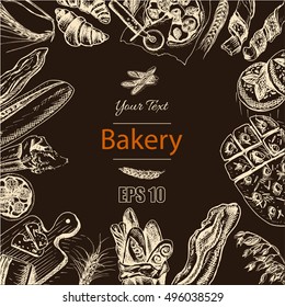 Vector illustration sketch
bread, loaf, baguette, focaccia, pizza
italian bakery house with fresh pastry