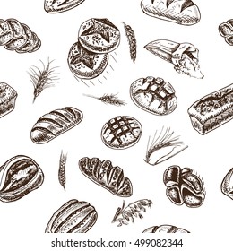 Vector illustration sketch
bread, loaf, baguette, 
Pattern bakery house with fresh pastry