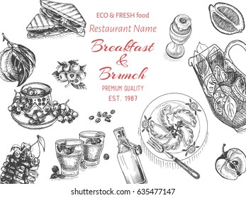 Vector illustration sketch    breakfast 
Card Menu brunch  vintage design template  banner 