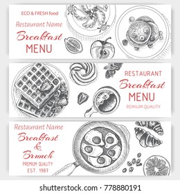 Vector illustration sketch - breakfast. Card Menu brunch. vintage design template, banner.