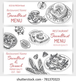 Vector illustration sketch - breakfast. Card Menu brunch. vintage design template, banner.