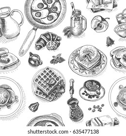 Vector illustration sketch    breakfast 
Pattern brunch  vintage design template  banner 