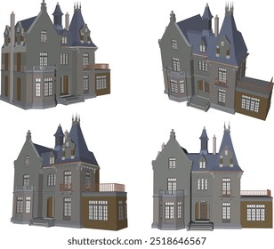 Vector illustration sketch of building design construction architecture house castle gothic old classic vintage europe