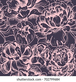 Vector illustration sketch - card with flowers chrysanthemum, peony. Pattern with flower.