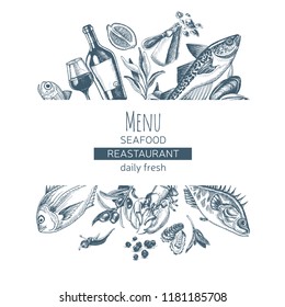 Vector illustration sketch Card Menu seafood restaurant. 