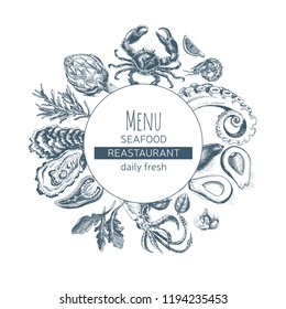 Vector illustration sketch Card Menu seafood restaurant.