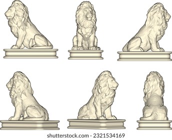 Vector illustration sketch of cartoon lion statue king of the jungle