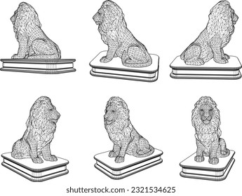 Vector illustration sketch of cartoon lion statue king of the jungle