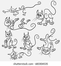 Vector illustration of a sketch of a cat in various positions