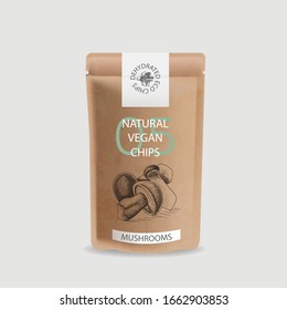 Vector illustration sketch - Ceps mushrooms. Vector illustration sketch nuts. Craft packaging for snacks. Branded package for natural eco product. 