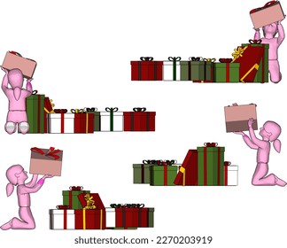 Vector illustration sketch of cheerful kid opening gifts