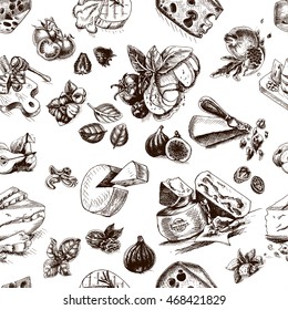 Vector illustration sketch - cheese.
provolone, cheddar, edam, Parmigiano, cheddar, parmesan, camembert, brie, mozzarella
