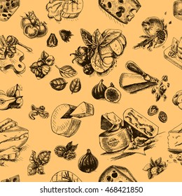 Vector illustration sketch - cheese.
provolone, cheddar, edam, Parmigiano, cheddar, parmesan, camembert, brie, mozzarella
