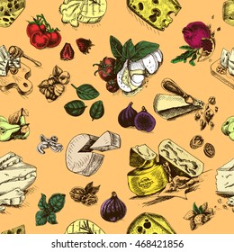 Vector illustration sketch - cheese.
provolone, cheddar, edam, Parmigiano, cheddar, parmesan, camembert, brie, mozzarella
