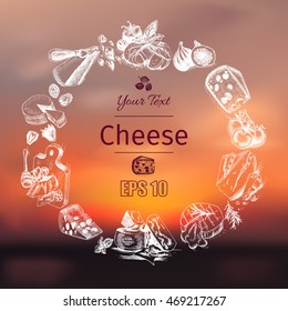 Vector illustration sketch - cheese.
provolone, cheddar, edam, Parmigiano, cheddar, parmesan, camembert, brie, mozzarella