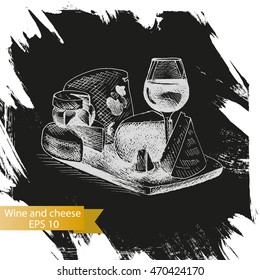 Vector illustration sketch - cheese and wine.
provolone, cheddar, edam, cheddar, parmesan, camembert, mozzarella