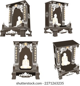Vector illustration sketch of classic wooden worship altar with buddha