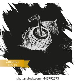 Vector illustration sketch coconut.
Illustration - exotic fruit.
